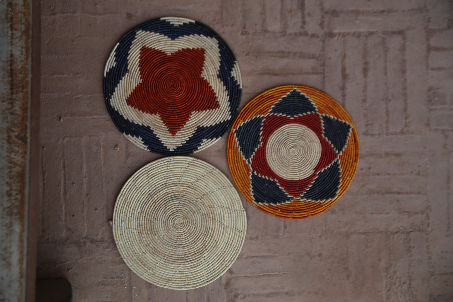 Orange Traditional Palm Leaf Wall Mats (Set of 3)