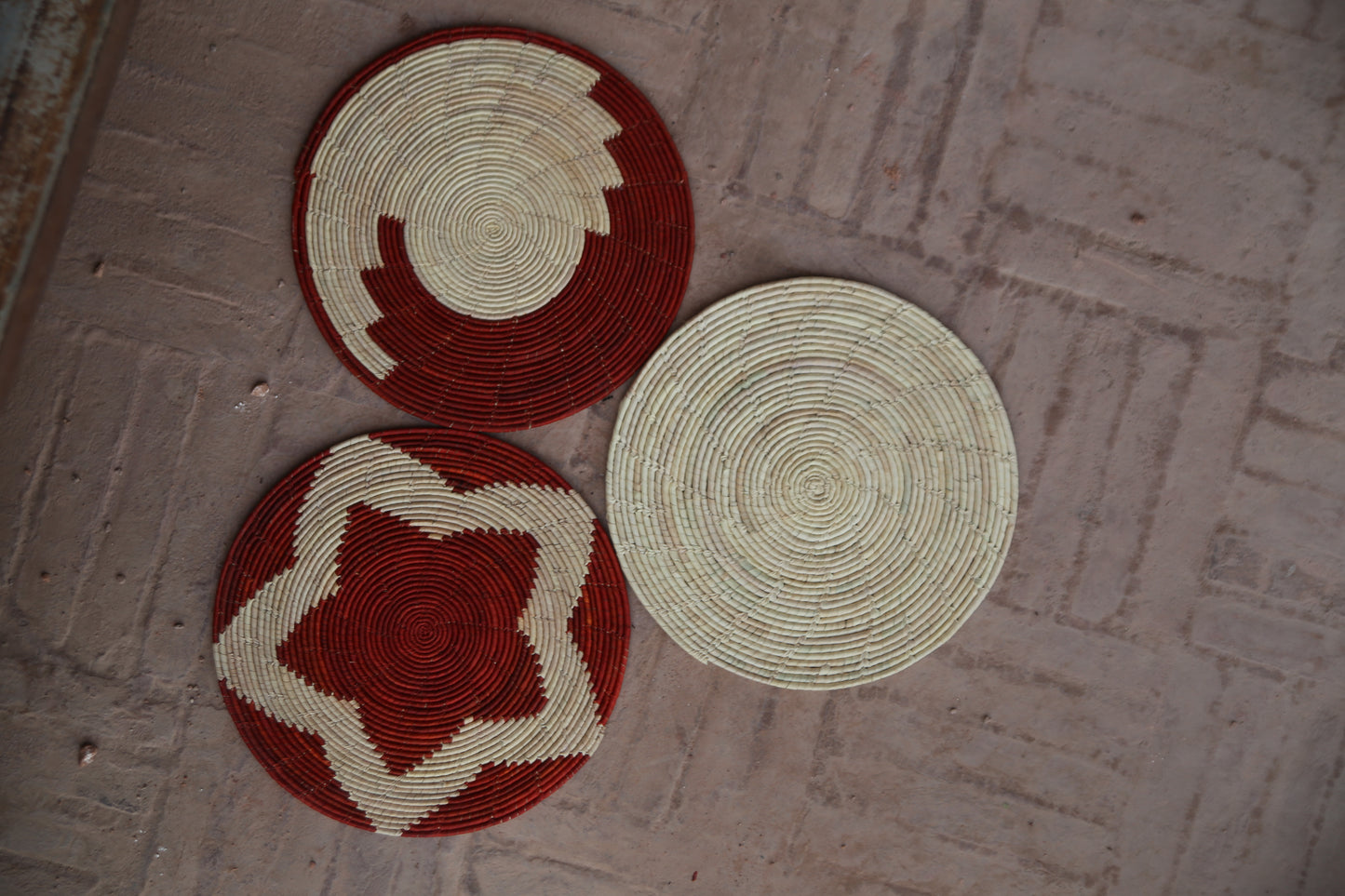Orange Traditional Palm Leaf Wall Mats (Set of 3)