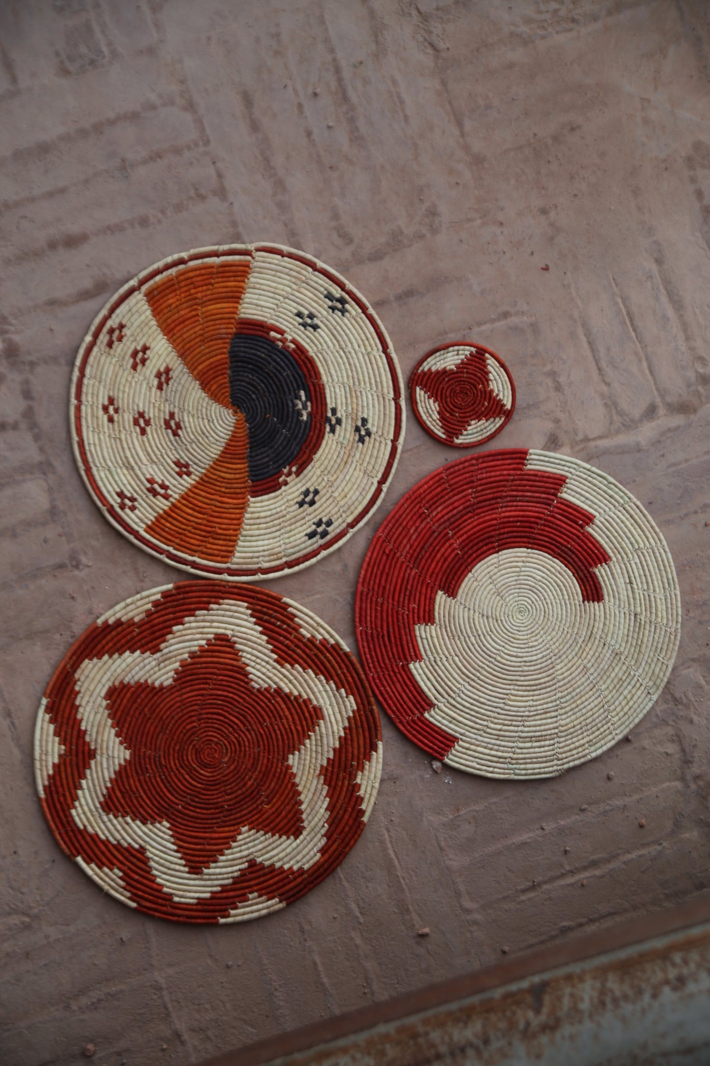 Orange Traditional Palm Leaf Wall Mats (Set of 3)
