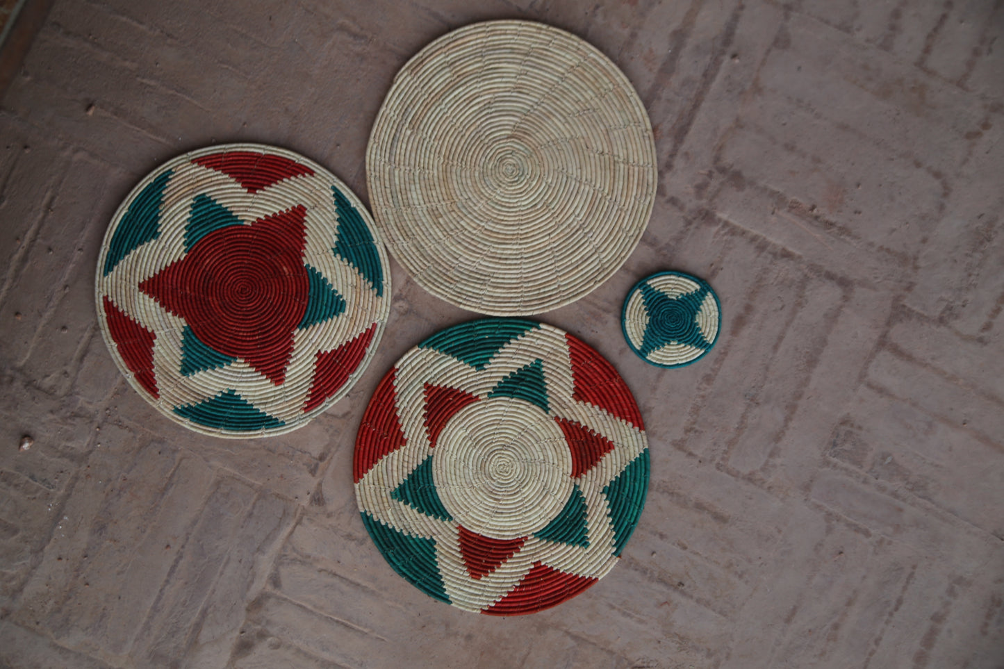 Sea green Traditional Palm Leaf Wall Mats (Set of 3)
