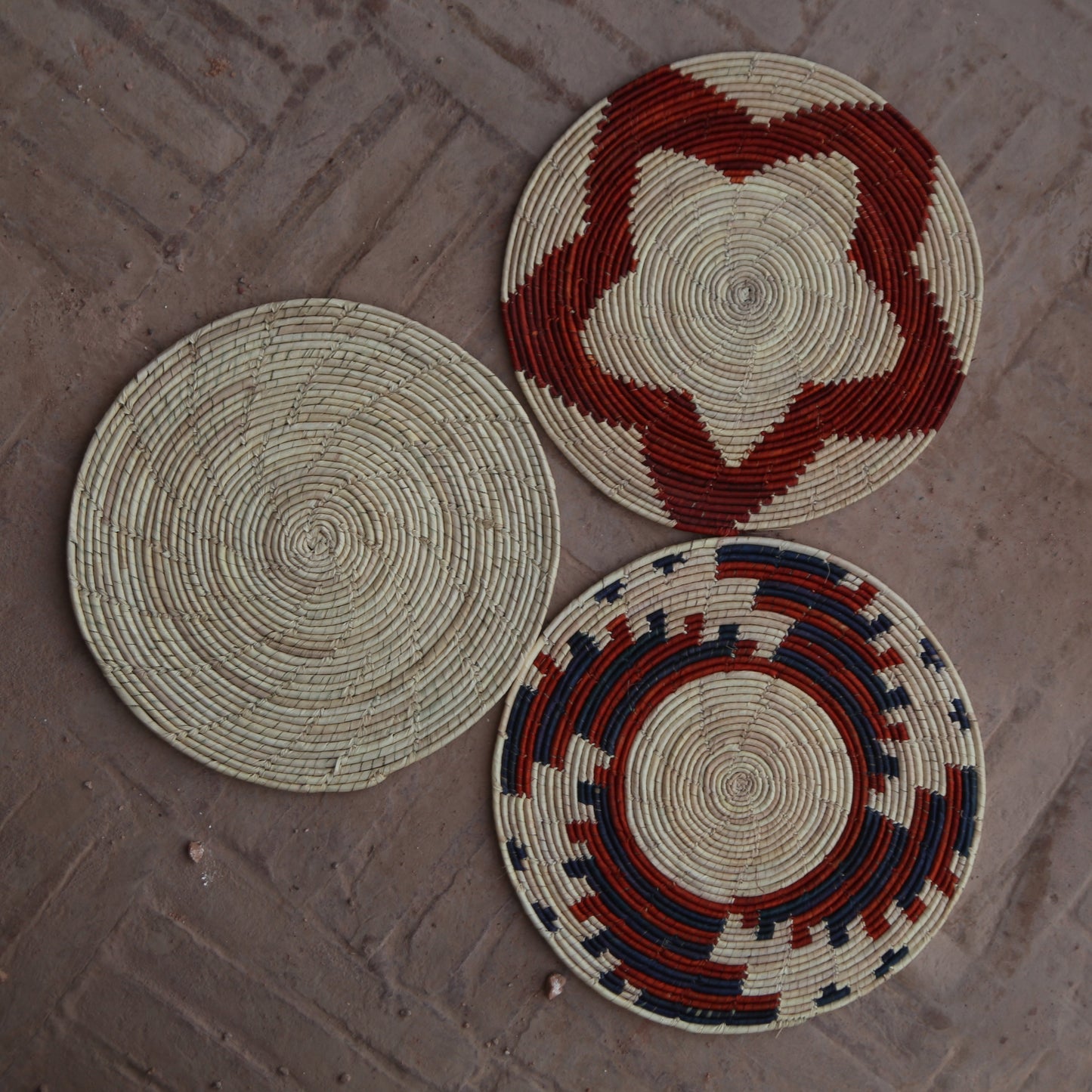 Brown Traditional Palm Leaf Wall Mats (Set of 3)