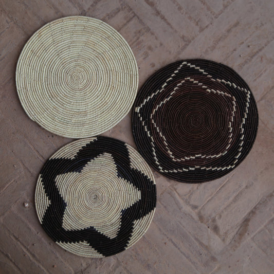 Brown Traditional Palm Leaf Wall Mats (Set of 3)