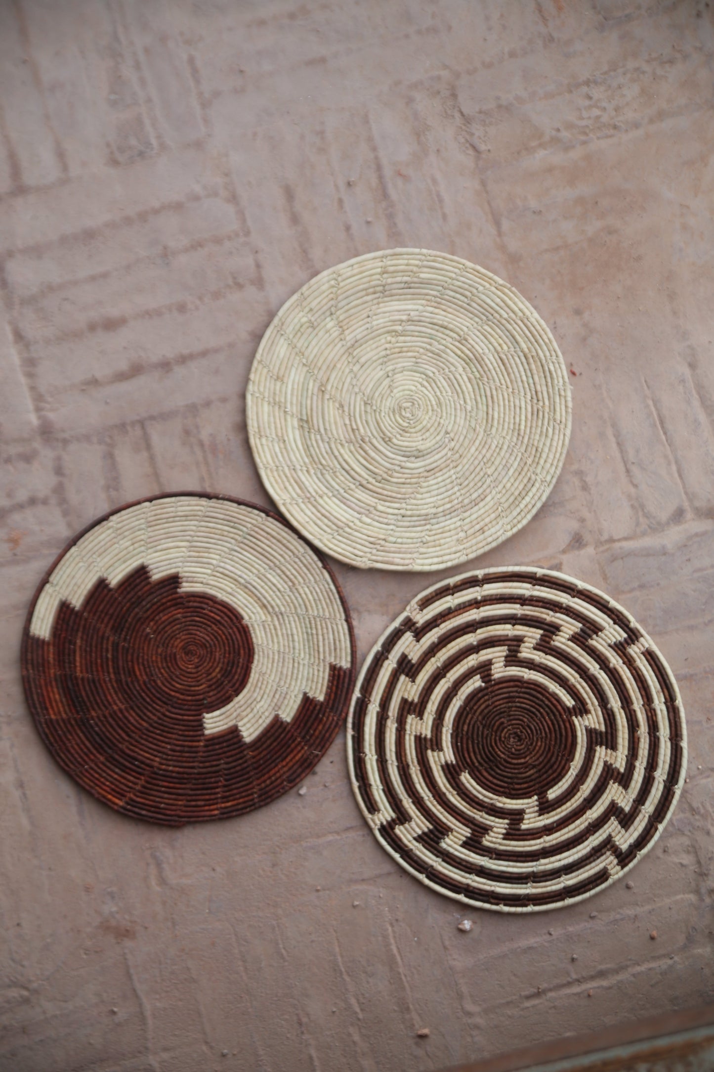 Brown Traditional Palm Leaf Wall Mats (Set of 3)