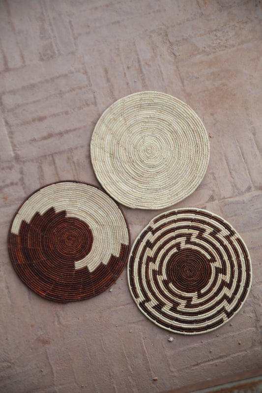 Brown Traditional Palm Leaf Wall Mats (Set of 3)